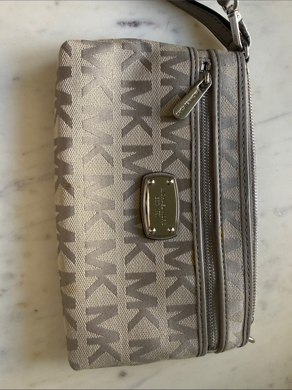 Michael Kors Gray MK Logo Wristlet Clutch